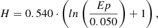 $$ \begin{aligned} H = 0.540\cdot \left(ln\left(\frac{Ep}{0.050}\right) +1\right) , \end{aligned} $$