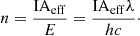 $$ \begin{aligned} n = \frac{\mathrm{IA}_{\mathrm{eff} }}{E} = \frac{\mathrm{IA}_{\mathrm{eff} } \lambda }{hc}\cdot \end{aligned} $$