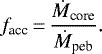 \begin{equation*}f_{\textrm{acc}}\,{=}\,\frac{\dot{M}_{\textrm{core}}}{\dot{M}_{\textrm{peb}}}.\end{equation*}