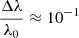 $ \frac{\Delta \lambda} {\lambda_{0}}\approx 10^{-1} $