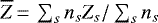 $\overline{Z}\,{=}\, \sum_s n_s Z_s/\sum_s n_s$