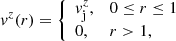 $$ \begin{aligned}&{ v}^z(r) = \left\{ \begin{array}{ll} { v}^z_{\rm j},&0 \le r \le 1 \\ 0,&r > 1, \end{array}\right. \end{aligned} $$