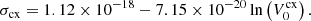 $$ \begin{aligned} \sigma _{\mathrm{cx}} = 1.12 \times 10^{-18} - 7.15 \times 10^{-20} \ln \left(V_{0}^{\mathrm{cx}} \right). \end{aligned} $$
