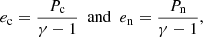 $$ \begin{aligned} e_{\mathrm{c}}=\frac{P_{\mathrm{c}}}{\gamma -1} \ \ \mathrm{and} \ \ e_{\rm n}=\frac{P_{\rm n}}{\gamma -1}, \end{aligned} $$