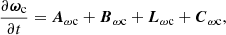 $$ \begin{aligned} \frac{\partial \boldsymbol{\omega }_{\mathrm{c}}}{\partial t} = \boldsymbol{A}_{\omega \mathrm{c}} + \boldsymbol{B}_{\omega \mathrm{c}} + \boldsymbol{L}_{\omega \mathrm{c}} + \boldsymbol{C}_{\omega \mathrm{c}}, \end{aligned} $$