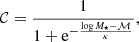 $$ \begin{aligned} \mathcal{C} = \frac{1}{1+\mathrm{e}^{-\frac{\log M_{\star }-\mathcal{M} }{\kappa }}}, \end{aligned} $$