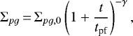 \begin{equation*} \Sigma_{pg}\,{=}\,\Sigma_{pg,0}\left(1+ \frac{t}{t_{\textrm{pf}}}\right)^{-\gamma},\end{equation*}