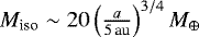 $M_{\textrm{iso}}\sim20\left(\frac{a}{5\,\textrm{au}}\right)^{3/4}M_{\oplus}$