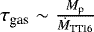 $\tau_{\textrm{gas}}\sim\frac{M_{\textrm{p}}}{\dot{M}_{\textrm{TT16}}}$