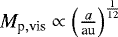 $M_{\textrm{p},\textrm{vis}}\propto\left(\frac{a}{\textrm{au}}\right)^{\frac{1}{12}}$