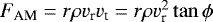 $F_{\textrm{AM}} = r \rho v_{\textrm{r}} v_{\textrm{t}} = r\rho v_{\textrm{r}}^2 \tan \phi$