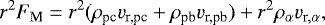 \begin{equation*} r^2 F_{\textrm{M}} = r^2 (\rho_{\textrm{pc}} v_{\textrm{r,pc}} + \rho_{\textrm{pb}} v_{\textrm{r,pb}}) + r^2 \rho_{\alpha} v_{\textrm{r},\alpha},\end{equation*}