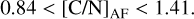 \begin{equation*}0.84 < \textrm{[C/N]}_{\textrm{AF}} < 1.41. \end{equation*}