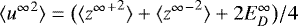 $\langle {u^{\infty}}^2 \rangle= \big({\langle {{z^{\infty}}^+}^2 \rangle + \langle {{z^{\infty}}^-}^2 \rangle + 2E_D^{\infty}}\big)/{4}$