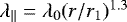 $\lambda_{\parallel} = \lambda_0 (r/r_1)^{1.3}$
