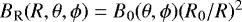 $B_{\textrm{R}}(R,\theta,\phi) = B_0(\theta,\phi) (R_0/R)^2$
