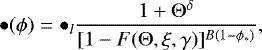 \begin{equation*}\bullet(\phi)= \bullet_l \frac{1&#x002B;\Theta^{\delta}}{[1-F(\Theta, \xi, \gamma)]^{B (1-\phi_*)}},\end{equation*}