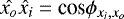$\hat{x_o} \hat{x_i}=\textrm{cos} \phi_{x_i,x_o}$