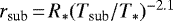 $r_{\textrm{sub}}\,{=}\,R_*(T_{\textrm{sub}}/T_*)^{-2.1}$