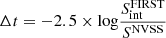 $ \Delta t= -2.5 \times \mathrm{log}\frac{S^{\mathrm{FIRST}}_{\mathrm{int}}}{S^{\mathrm{NVSS}}} $