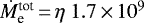 $\dot{{M}}^{\textrm{tot}}_{\textrm{e}} \,{=}\, \eta ~ 1.7 \,{\times}\, 10^9$