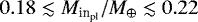 $0.18 \lesssim {M}_{\textrm{in}_{\textrm{pl}}}/{M}_{\oplus} \lesssim 0.22$