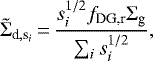 \begin{equation*}\tilde{\Sigma}_{\textrm{d},\textrm{s}_i} \,{=}\,\frac{s_i^{1/2}f_{\textrm{DG,r}}\Sigma_{\textrm{g}}}{\sum_i s_i^{1/2}},\end{equation*}