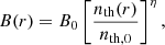 $$ \begin{aligned} B(r)=B_0 \left[ \frac{n_{\rm th}(r)}{n_{\rm th,0}}\right]^\eta , \end{aligned} $$