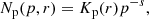 $$ \begin{aligned} N_{\rm p}(p,r)=K_{\rm p}(r)p^{-s}, \end{aligned} $$