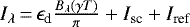 $I_{\lambda} \,{=}\, \epsilon_{\textrm{d}} \frac{B_{\lambda}(\gamma T)}{\pi} + I_{\textrm{sc}} + I_{\textrm{ref}}$