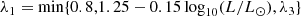 $$ \begin{aligned} \lambda _1 = \min \{0.8,1.25-0.15\log _{10} (L/L_\odot ),\lambda _3\} \end{aligned} $$