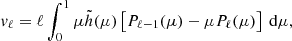 $$ \begin{aligned}&{v}_\ell = \ell \int _{0}^1 \mu \tilde{h}(\mu )\left[P_{\ell -1}(\mu ) -\mu P_\ell (\mu )\right]{\text{ d}}\mu , \end{aligned} $$