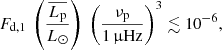 $$ \begin{aligned} F_{\mathrm{d},1}\ \left(\frac{\overline{L_{\rm p}}}{L_\odot }\right) \ \left(\frac{\nu _{\rm p}}{1\,\upmu \mathrm{Hz}}\right)^{3}\lesssim 10^{-6} , \end{aligned} $$