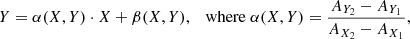 $$ \begin{aligned} Y = \alpha (X,Y) \cdot X + \beta (X,Y), \quad \mathrm{where} \ \alpha (X,Y) = \frac{A_{Y_2}-A_{Y_1}}{A_{X_2}-A_{X_1}}, \end{aligned} $$