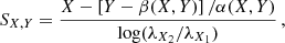 $$ \begin{aligned} S_{X,Y} = \frac{X-\left[Y-\beta (X,Y)\right]/\alpha (X,Y)}{\log (\lambda _{X_2} / \lambda _{X_1})} \,, \end{aligned} $$