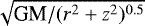 $\sqrt{\textrm{GM}/(r^2 + z^2){}^{0.5}}$