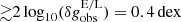 $ {\gtrsim} 2 \log_{10}(\delta g^{\mathrm{E/L}}_{\mathrm{obs}}) = 0.4 \,\mathrm{dex} $
