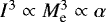 $I^{3} \propto M_{\textrm{e}}^{3} \propto \alpha$