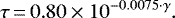 \begin{equation*}\tau\,{=}\,0.80 \times 10^{-0.0075 \cdot \gamma}.\end{equation*}