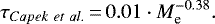 \begin{equation*}\tau_{Capek ~et~ al.}\,{=}\,0.01 \cdot M_{\textrm{e}}^{-0.38}.\end{equation*}