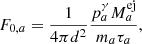 $$ \begin{aligned} F_{0,a} = \frac{1}{4 \pi d^2}\frac{p_a^{\gamma } M_a^\mathrm{ej}}{m_a \tau _a}\mathrm{,} \end{aligned} $$