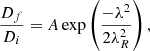 $$ \begin{aligned} \frac{D_{f}}{D_{i}}=A\exp \left( \frac{-\lambda ^{2}}{2\lambda _{R}^{2}} \right), \end{aligned} $$