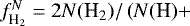 ${f^{N}_{\textrm{H}_{2}} = 2N(\textrm{H}_{2})/\left(N(\textrm{H}) + \right.}$