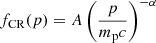 $ f_{\mathrm{CR}}(p) = A \left(\frac{p}{m_{\mathrm{p}}c}\right)^{-\alpha} $