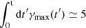 $ \int_0^{\rm t} {\rm d}t^\prime \gamma_{\rm max}(t^\prime) \simeq 5 $