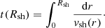 $$ \begin{aligned} t(R_{\rm sh}) = \int _0^{R_{\rm sh}} \frac{\mathrm{d}r}{{ v}_{\rm sh} (r)}\cdot \end{aligned} $$