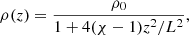 $$ \begin{aligned} \rho (z) = \frac{\rho _{0}}{1+4(\chi -1)z^{2}/L^{2}}, \end{aligned} $$