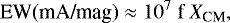 \begin{equation*}\textrm{EW(mA/mag)} \approx 10^7~\textrm{f}~{X}_{\textrm{CM}} ,\end{equation*}