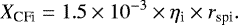 \begin{equation*}{X_{\textrm{CFi}} = 1.5 \times 10^{-3} \times \eta_{\textrm{i}} \times r_{\textrm{spi}}} .\end{equation*}