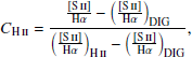 $$ \begin{aligned} C_{\text{ H}}{\small {{\text{II}}}}= \frac{{\frac{[{\text{S}}{\small {{\text{II}}}}]}{\mathrm{H} \alpha } - \left(\frac{[{\text{S}}{\small {{\text{II}}}}]}{\mathrm{H} \alpha }\right)_\mathrm{DIG} }}{ { \left(\frac{[{\text{S}}{\small {{\text{II}}}}]}{\mathrm{H} \alpha }\right)_{\text{H}}{\small {{\text{II}}}}- \left(\frac{[{\text{S}}{\small {{\text{II}}}}]}{\mathrm{H} \alpha }\right)_\mathrm{DIG} }}, \end{aligned} $$